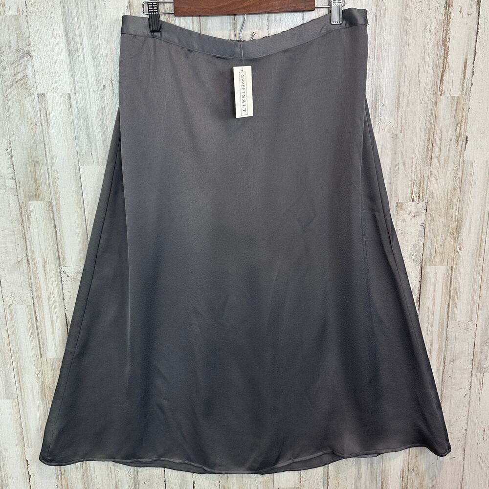 NWT Sweet Salt Satin Midi A Line Skirt Size 18 Gray Minimalist Romantic Stretch